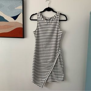 JACK Black and White Stripe Mini Dress with Layered Asymmetrical Hem